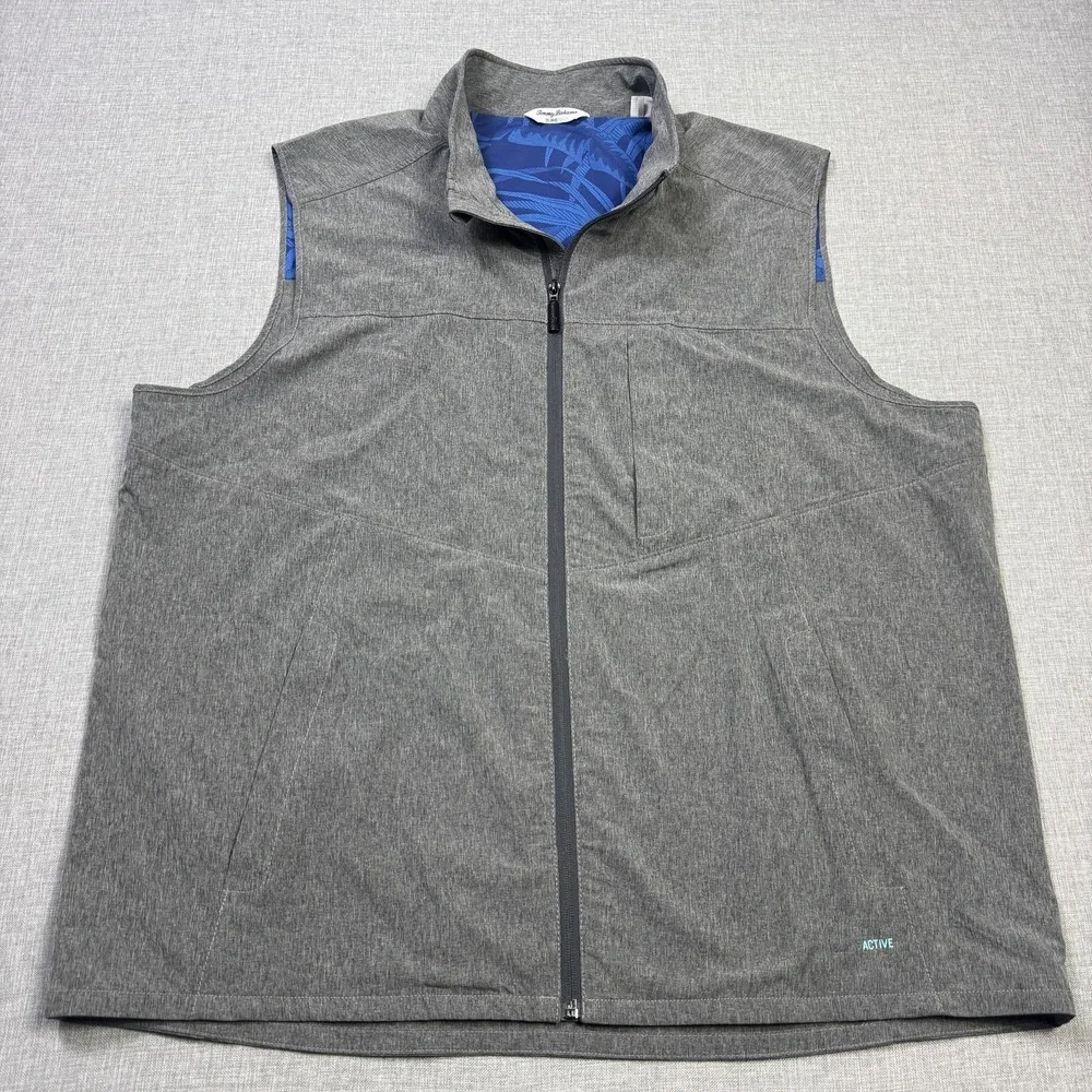 Tommy Bahama Island Active Windbreaker Jacket Vest Mens XL Gray Full Zip